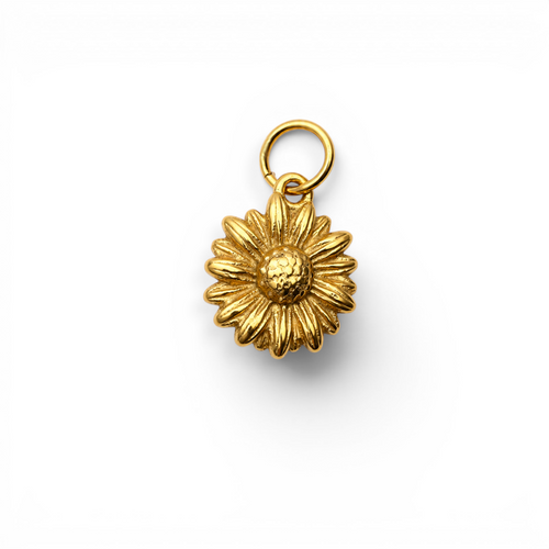 Gold daisy flower charm with an open jump ring