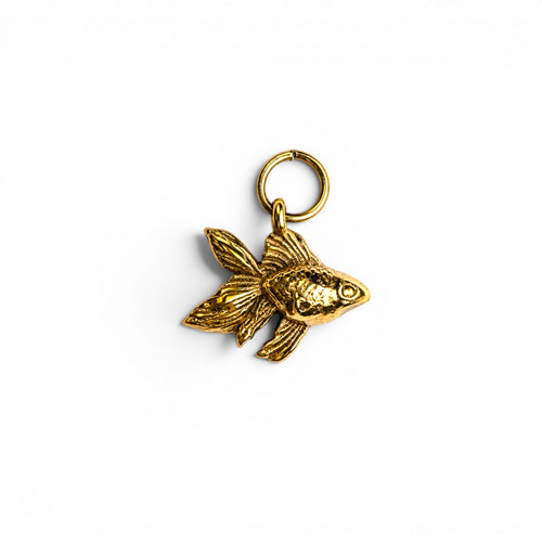 Gold goldfish charm with fanned fins and a jump ring